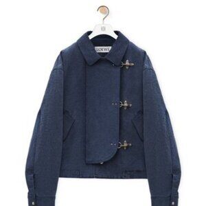 Men's Navy Blue Toggle Closure Casual Denim Jacket
